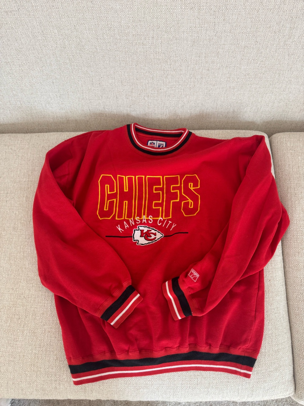 Authentic Original Vintage Style Red Crewneck Sweater with Yellow Lettering